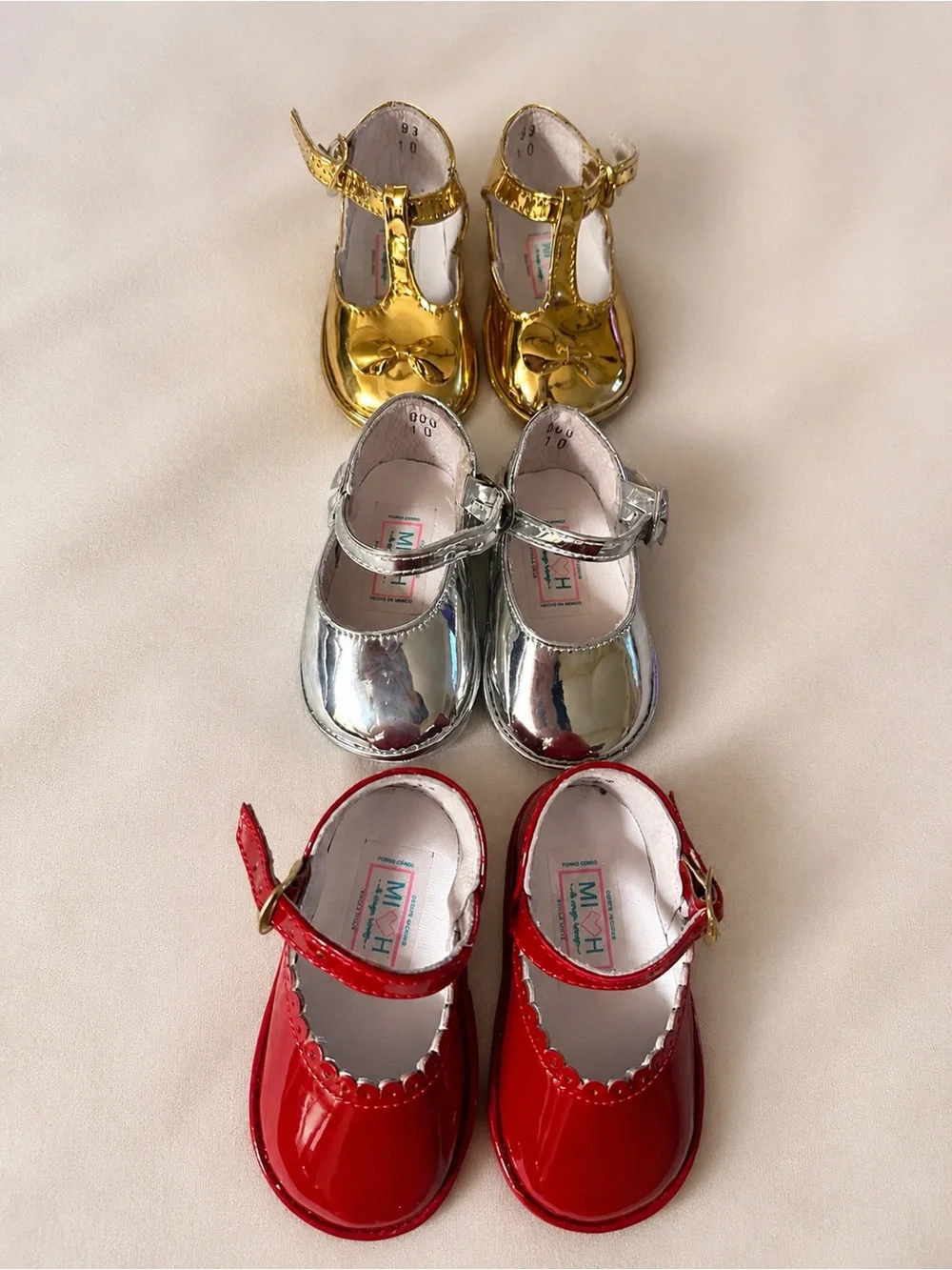 Baby Girl Patent Mary Jane Shoes Bundle | Gold, Silver & Red | Size2-3